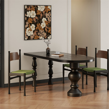 法式包豪斯实木餐桌半椭圆小户型靠墙吃饭桌中古风原木书桌家用