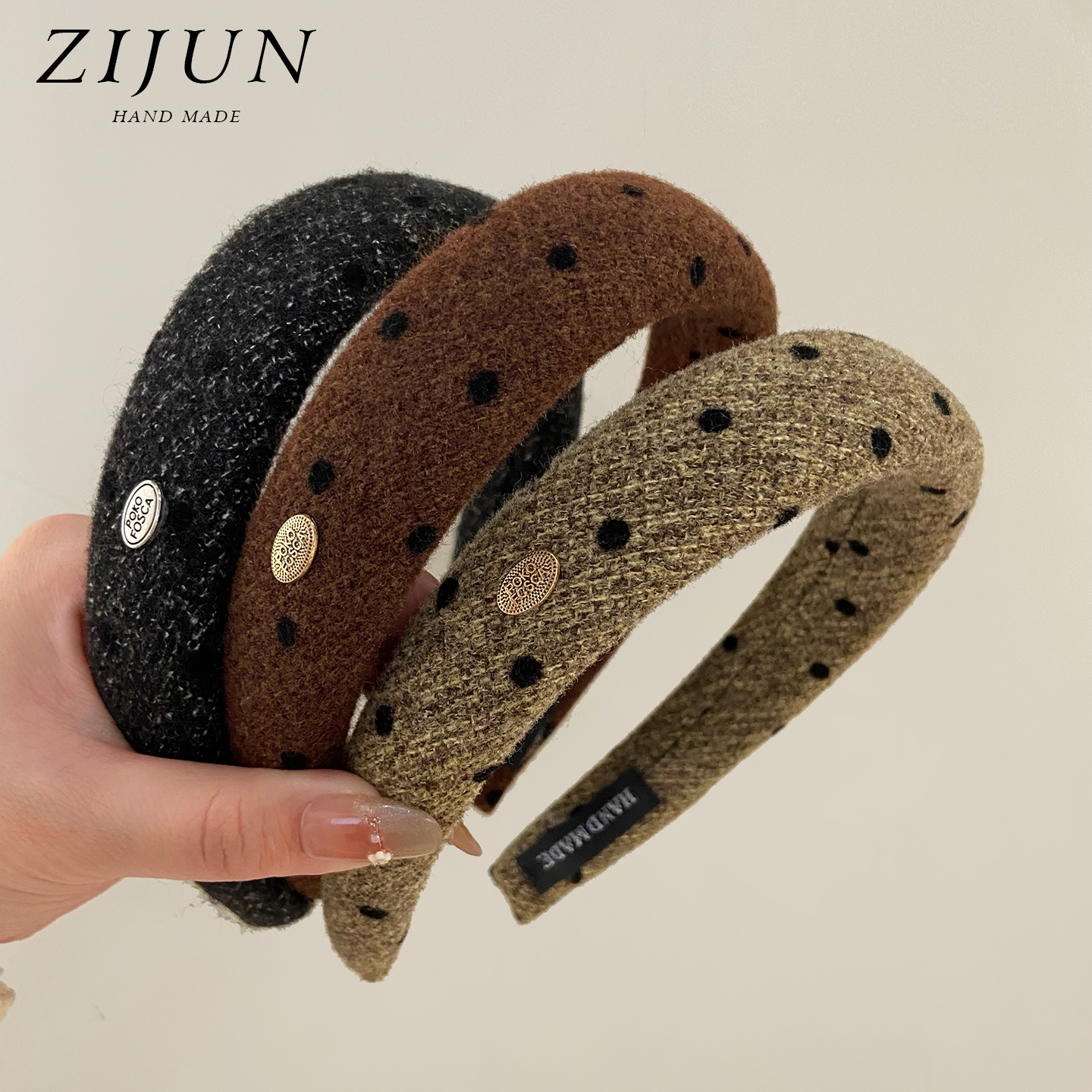 早秋金标毛呢海绵发箍加厚高颅顶