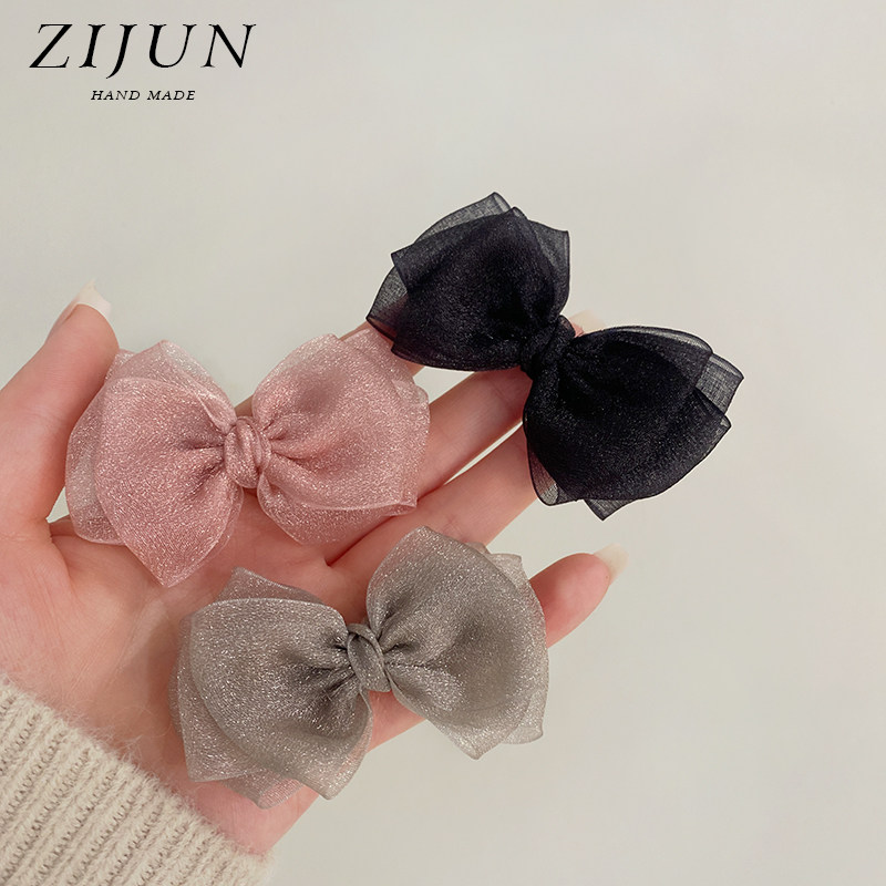 紫郡边夹欧根纱日韩蝴蝶结发夹