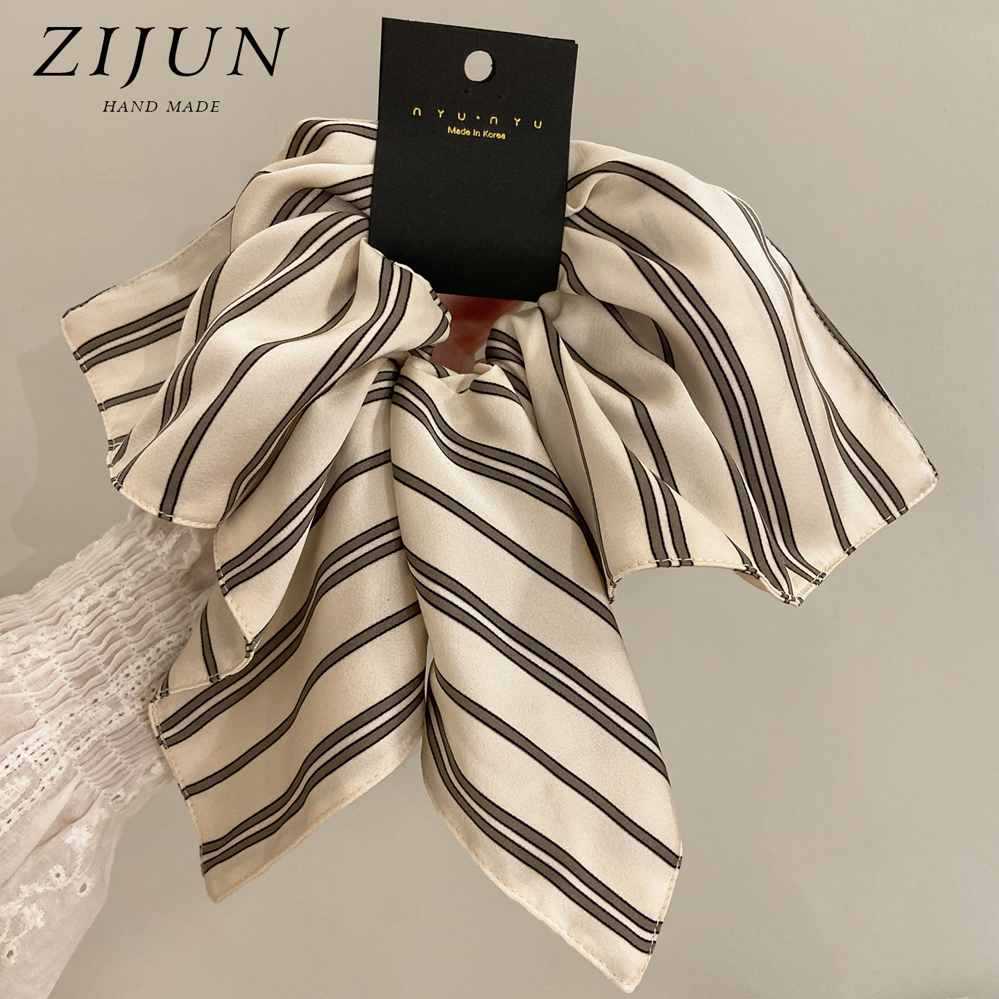 法式缎面条纹方巾发圈欧尼同款