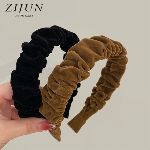 紫郡丝绒发箍法式褶皱高颅顶发卡