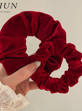 新年红色丝绒大肠发圈女秋冬纯色发绳复古法式皮筋头饰喜庆扎头绳