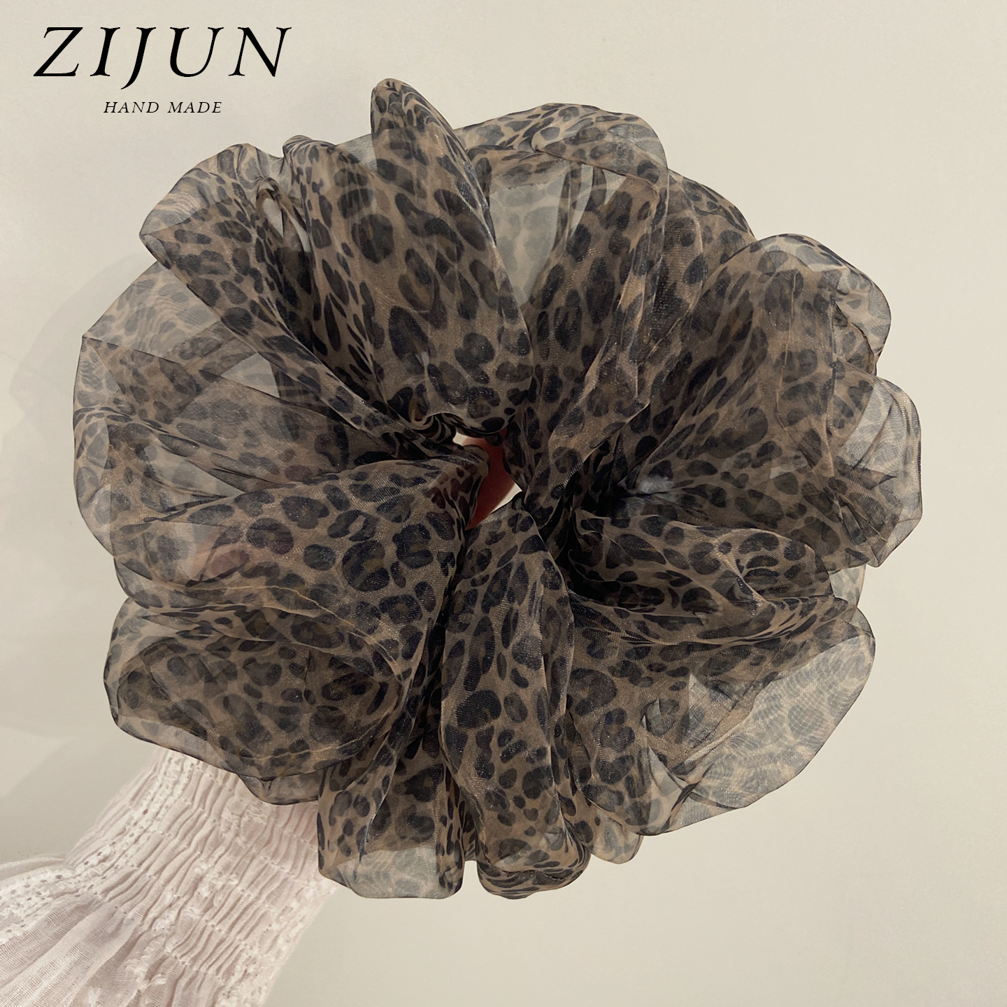 超大号玻璃纱豹纹大肠发圈女蓬松个性头花丸子头皮筋马尾辣妹发绳