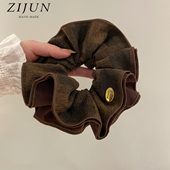 法式 咖啡色金标大肠发圈头绳女高级感多层头花质感马尾发绳丸子头