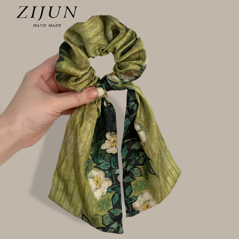 紫郡发绳缎面复古飘带大肠圈油画