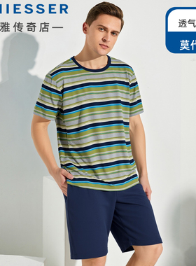 舒雅男士睡衣25春夏新款条纹短袖短裤再生纤维家居服套装24651H