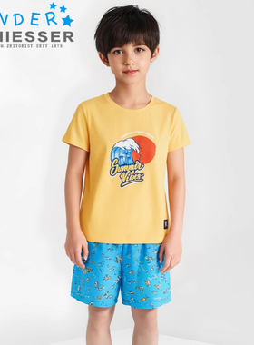 舒雅童装睡衣 春夏新款男童棉质印花男孩家居服套装EB-20854H