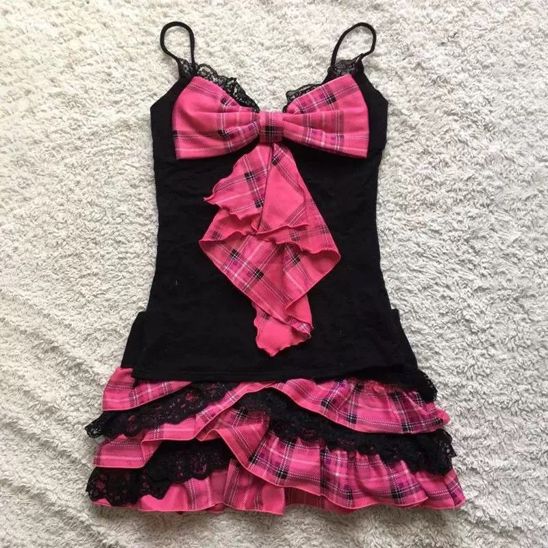 DRESS跨境新款复古风潮流气质优雅性感辣妹蝴蝶结吊带连衣裙现货