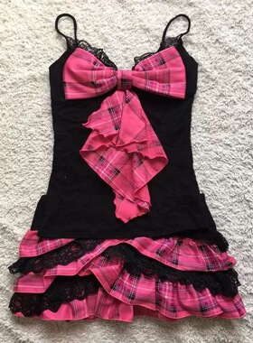 DRESS跨境新款复古风潮流气质优雅性感辣妹蝴蝶结吊带连衣裙现货