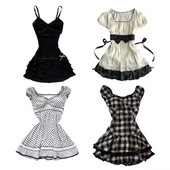 波点纯色蕾丝甜美少女风吊带短袖 DRESS美式 时尚 吊带收腰连衣裙子