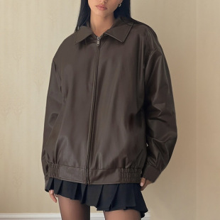 jacket长袖 宽松版 基础款 欧美新款 拉链皮上衣 皮衣2025秋季 Leather