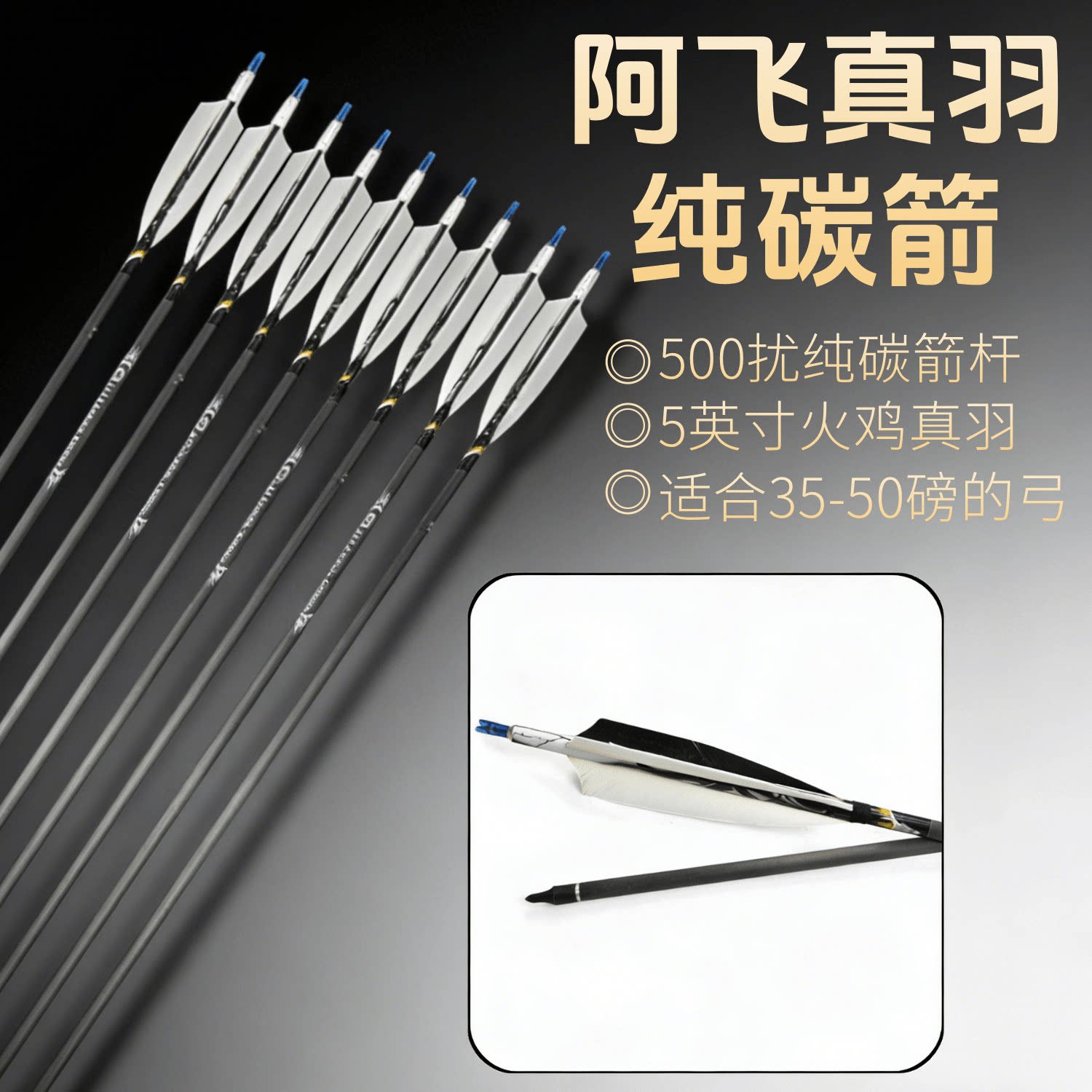 阿飞纯碳箭火鸡真羽碳纤维箭支