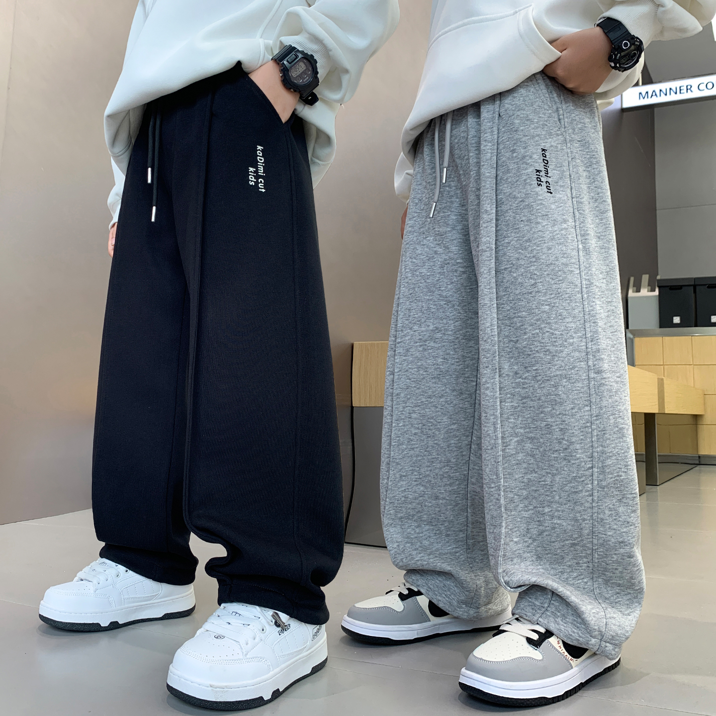 儿童卫裤春秋新款男童运动长裤中大童胖孩休闲黑色灰色潮直筒裤子