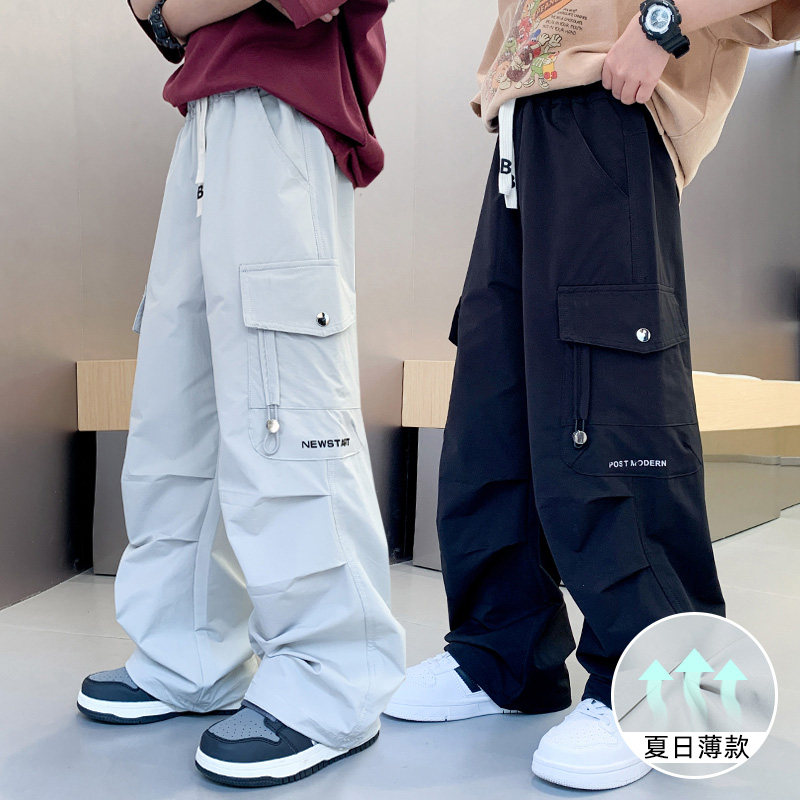 儿童防蚊裤夏季新款男童裤子工装中大童休闲薄夏天速干宽松黑色潮