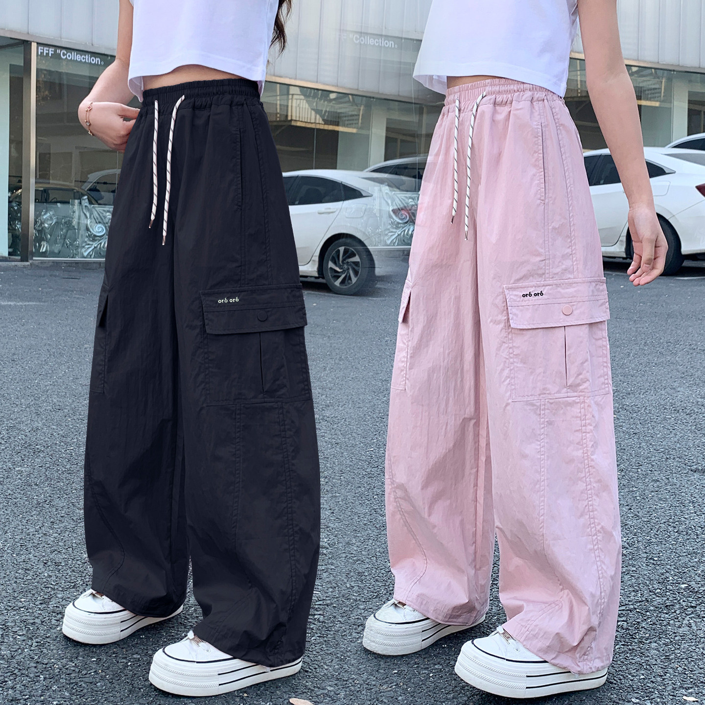 女童防蚊裤黑色夏季新款儿童裤子大童长裤工装初中生直筒薄天休闲