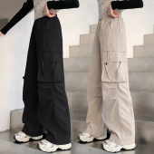 季 女童裤 孩春秋新款 直筒儿童夏薄阔腿黑色洋气中大童长裤 潮 子工装