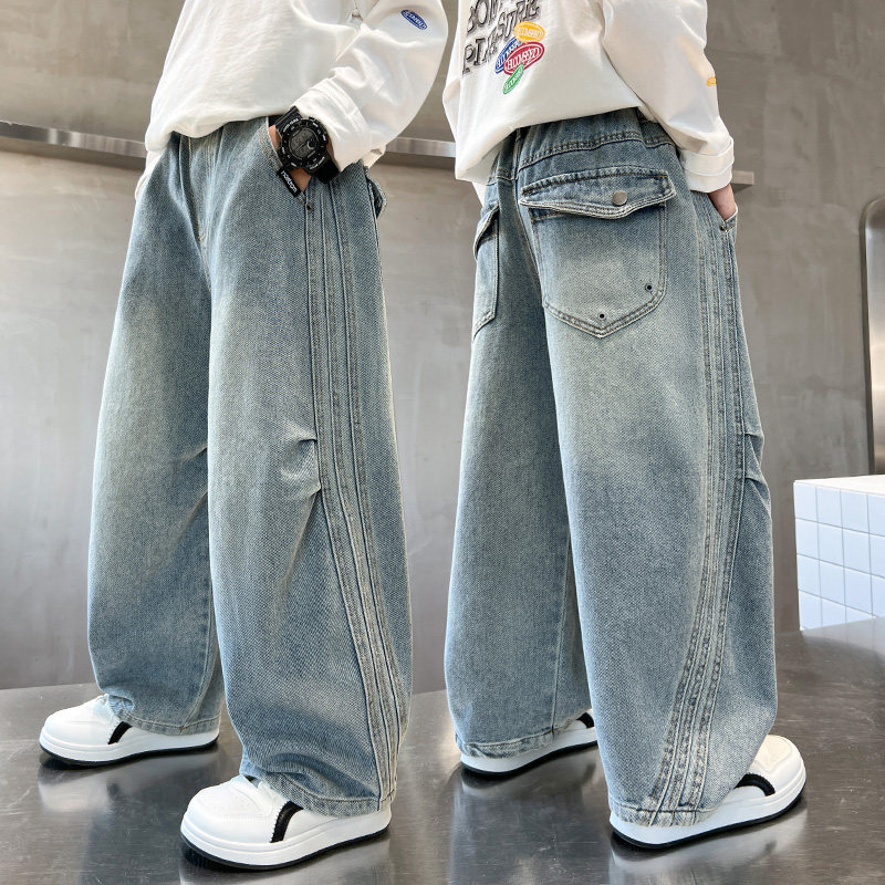 儿童牛仔裤春秋新款男童裤子中大童长裤休闲直筒男孩宽松软春季薄