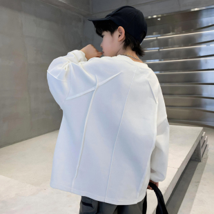 儿童卫衣春秋新款男童打底衫孩中大童衣服纯白色T恤长袖初秋装季