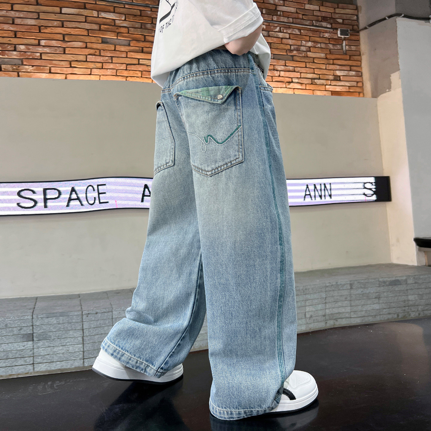 男童裤子春秋新款直筒宽松男孩儿童牛仔长裤中大童休闲小学生软薄