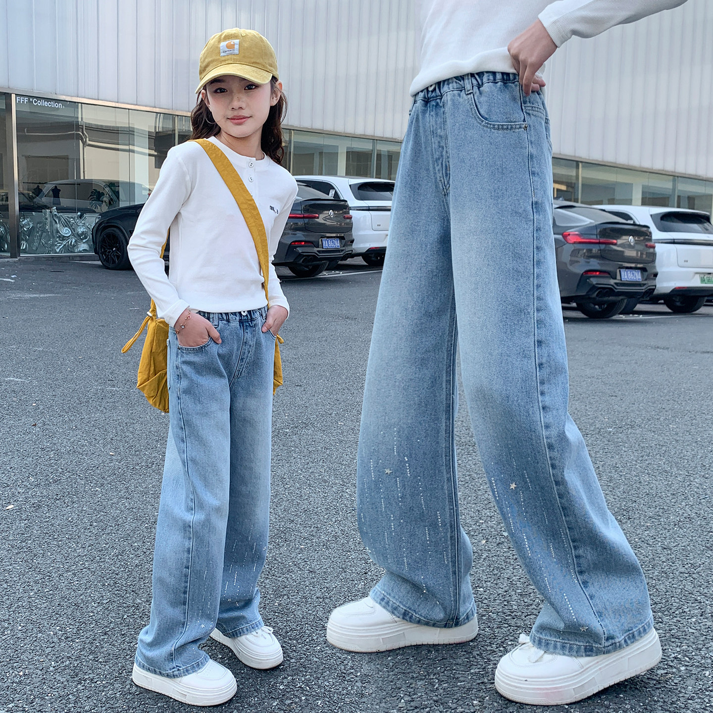 女童牛仔长裤儿童裤子中大童直筒软胖孩春秋新款潮窄版显高春装季