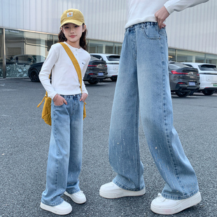 女童牛仔长裤儿童裤子中大童直筒软胖孩春秋新款潮窄版显高春装季