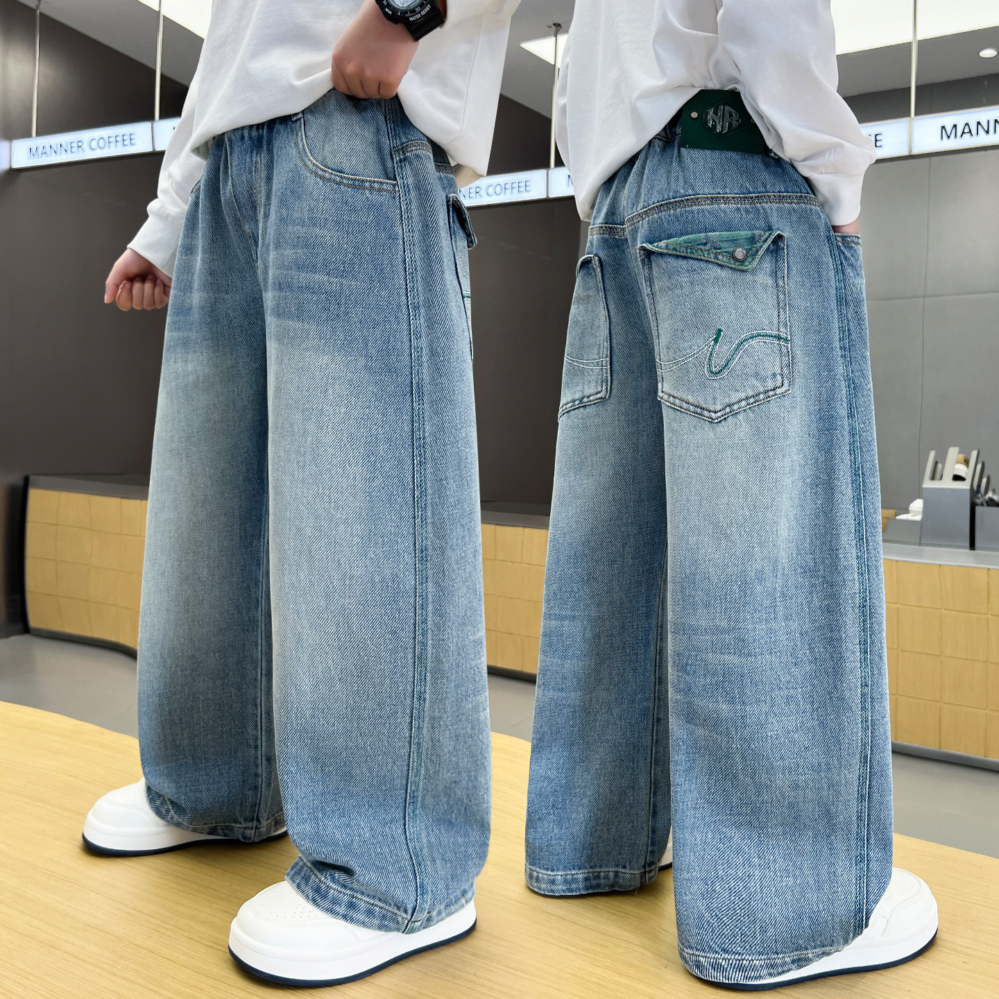 儿童牛仔裤春秋新款男童裤子春季韩版直筒中大童长裤休闲宽松男孩