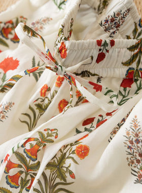 H春上7号 俏皮田园风 法G设计天丝+苎麻印花高腰直筒阔腿裤D86F4