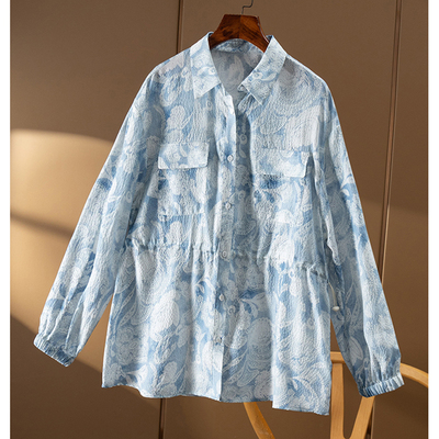 法奢宝藏真丝横条绉收腰遮阳外套