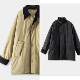 复古灯芯绒中长款 ￥699 巴恩 春天家 骆驼绒棉服女74E8 秒