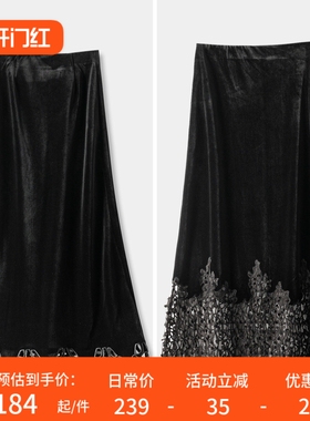 H春上7号 轻熟迷人 法柜蕾丝镂空松紧腰微包臀丝绒半身裙女15K6