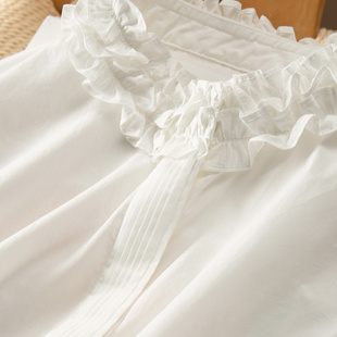 衬衫 法G木耳边立领100棉塔克褶长袖 女45I4 精致 H春上7号