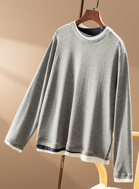 ￥秒！春天家 法G撞色交叠领含羊毛天丝圆领T恤女5Y15