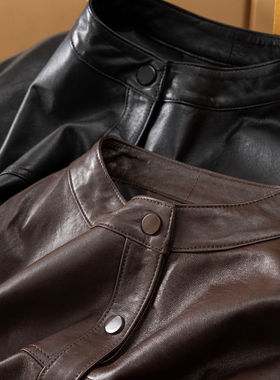 H春上7号 酷飒街头风 意D利植鞣绵羊皮立领夹克皮衣外套D00L3 特