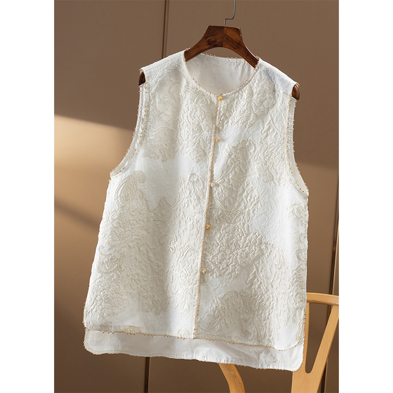 ￥599 秒！新中式含真丝提花重工钉珠马甲外套春天家女25A4