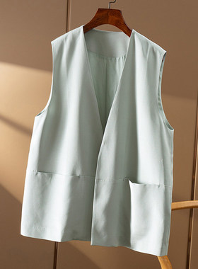 AA￥549秒！通勤高格调 弹力真丝重绉V领西装马甲外套春天家6W11