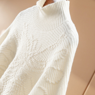 毛衣D66F8 法柜100羊毛重工刺绣高领蝙蝠袖 H春上7号 造型美物