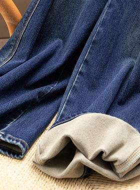 H春上7号 秋冬神裤法柜黑科技发热高腰镰刀阔腿磨绒牛仔裤D女43I2