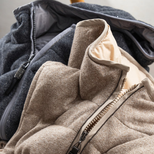 法G100羊毛连帽90鹅绒羽绒服马甲