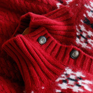 D女57I0 法G费尔岛提花^绞花100羊绒高领毛衣开衫 H春上7号 圣诞红