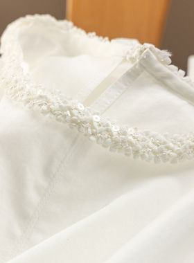 H春上7号 精致衣橱 法柜2K+重工珠片绣天丝棉圆领连裁衬衫D女21J7