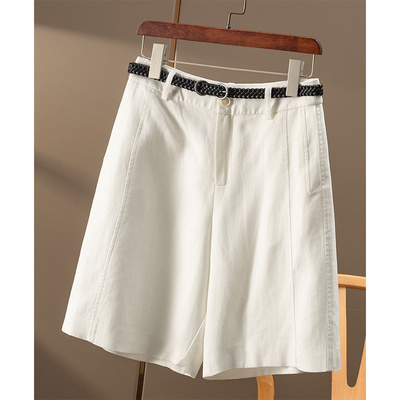 法柜天丝+亚麻直筒阔腿五分中裤