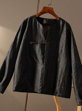 AA￥899 秒！古法龟裂纹重磅真丝香云纱长袖衬衫女春天家2T82