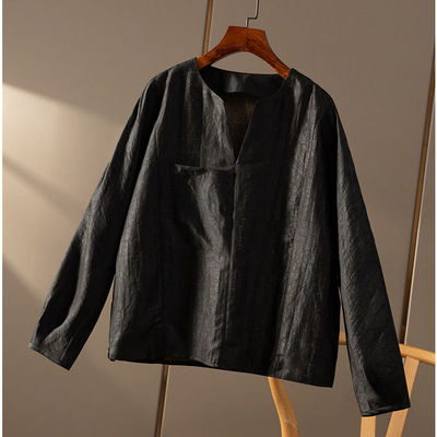 AA￥899 秒！古法龟裂纹重磅真丝香云纱长袖衬衫女春天家2T82