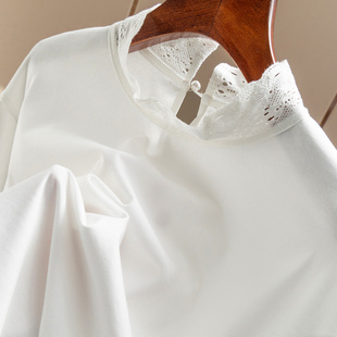 T恤女36I0 法G设计感拼蕾丝花边100棉长袖 特 好穿不单调 H春上7号