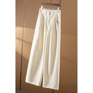 法柜100棉高腰捏褶直筒阔腿牛仔裤 春天家 女3Y71 秒 ￥279