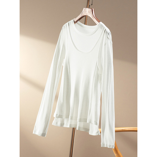 ￥秒！春上7号 软糯羊绒天丝圆领收腰假两件T恤02J7