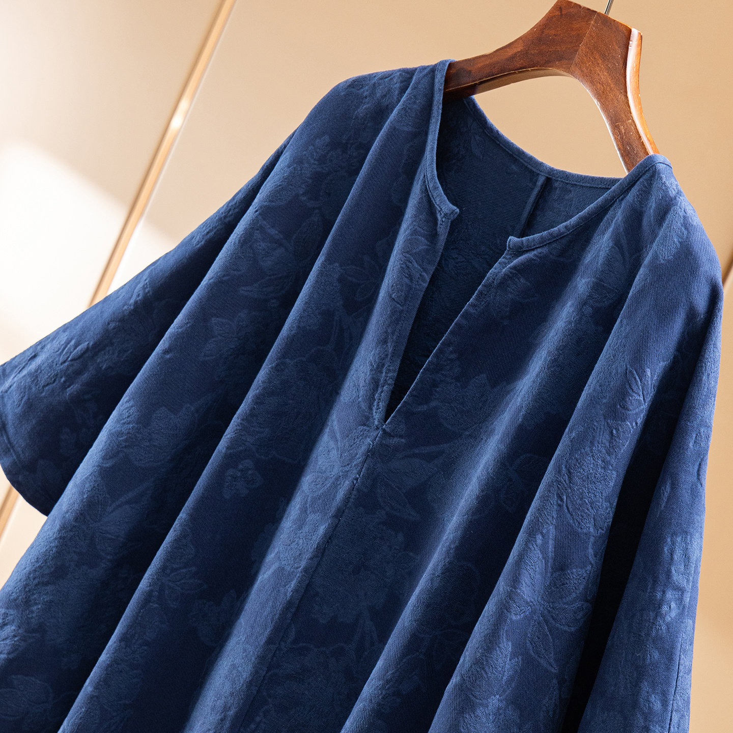 法柜亚麻棉提花连裁袖袍子连衣裙