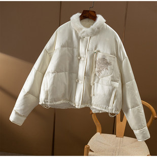 AA¥1980 秒!春天家 新中式羊毛真丝水貂毛90鹅绒羽绒服女3V86