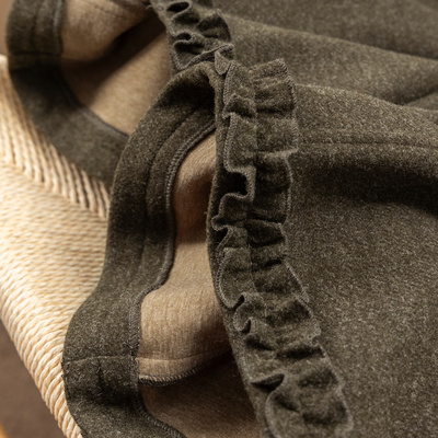 法G花边含天丝羊毛阔腿软呢裤