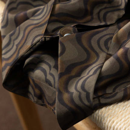 H春上7号 高级波纹 法柜设计真丝电力纺波浪纹印花衬衫T女35K6